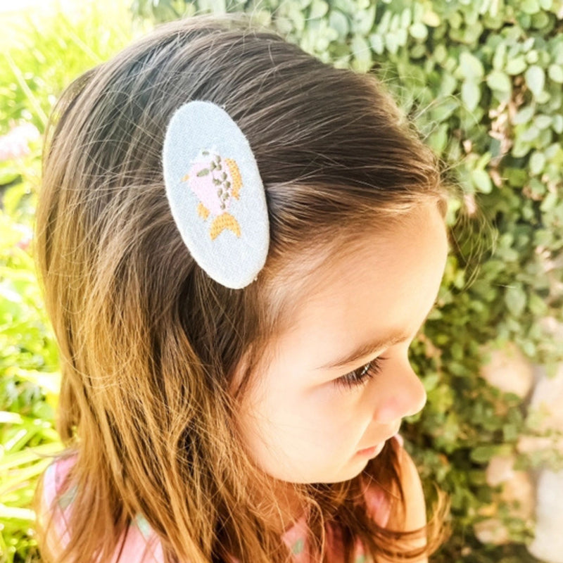 Embroidered Large Snap Clip 3 Pack Hair Clips