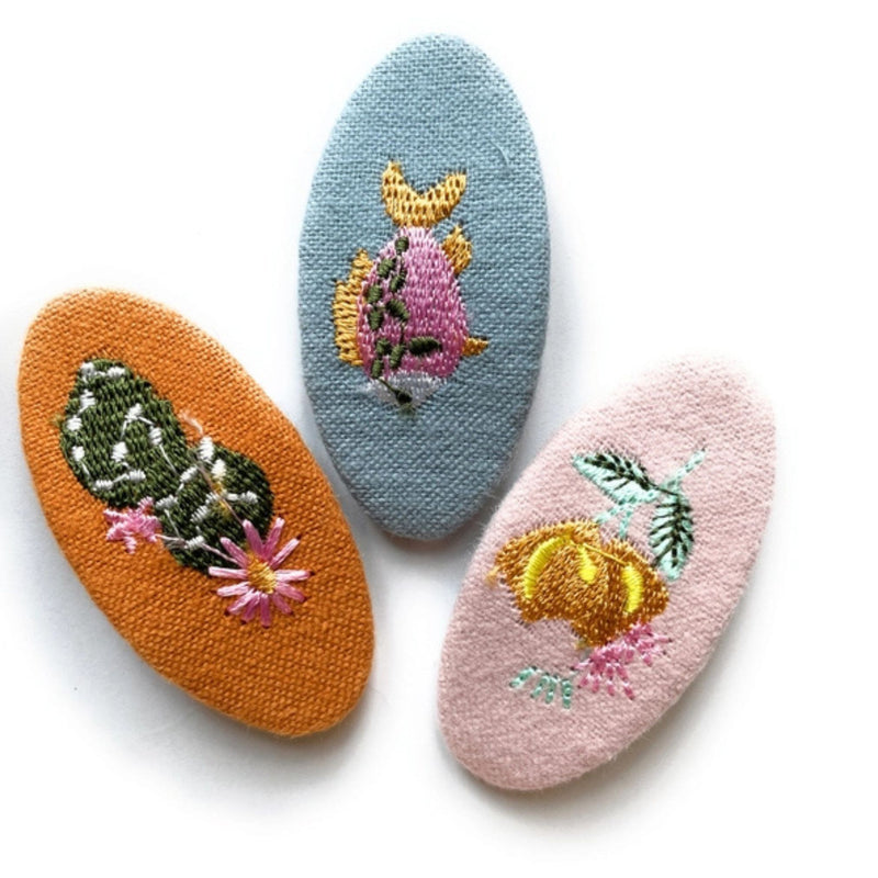 Embroidered Large Snap Clip 3 Pack Hair Clips