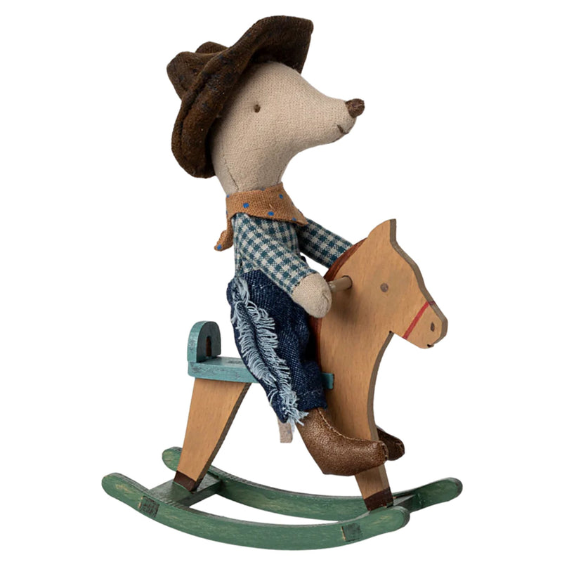 Cowboy Mouse on Rocking Horse, Little Brother with Manget Hands