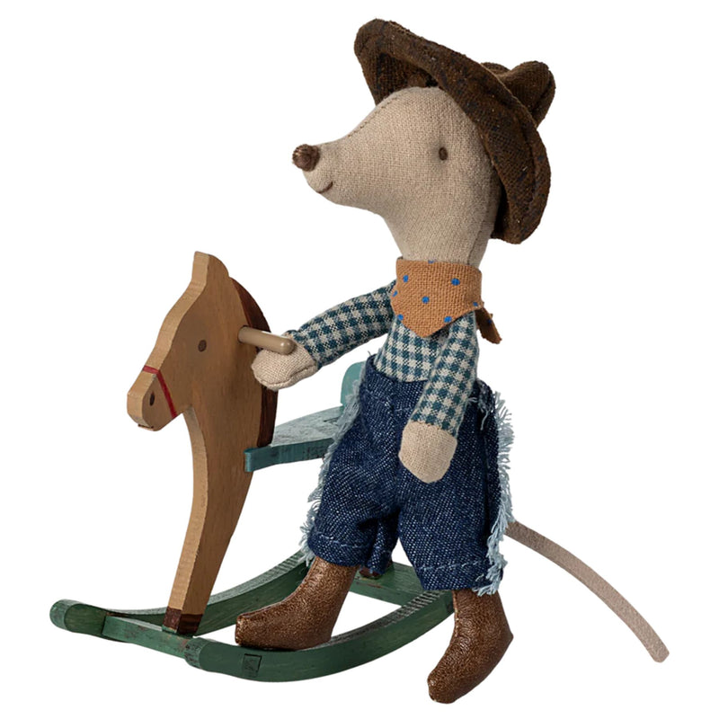 Cowboy Mouse on Rocking Horse, Little Brother with Manget Hands