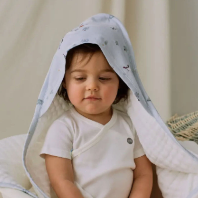 9-Layer Organic Cotton Muslin Hooded Baby Bath Towel