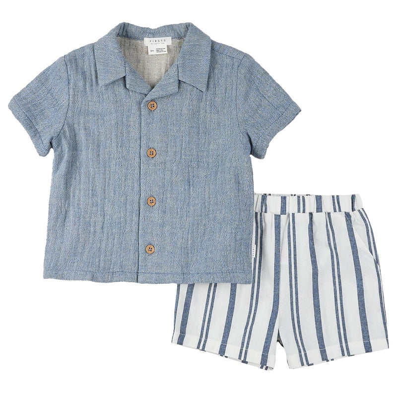 Chambray Shirt + Striped Short Set