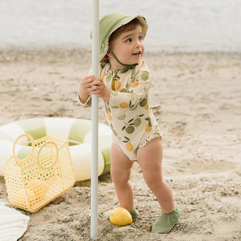 Citrus Print on Antique White Long-Sleeve One-Piece Swimsuit