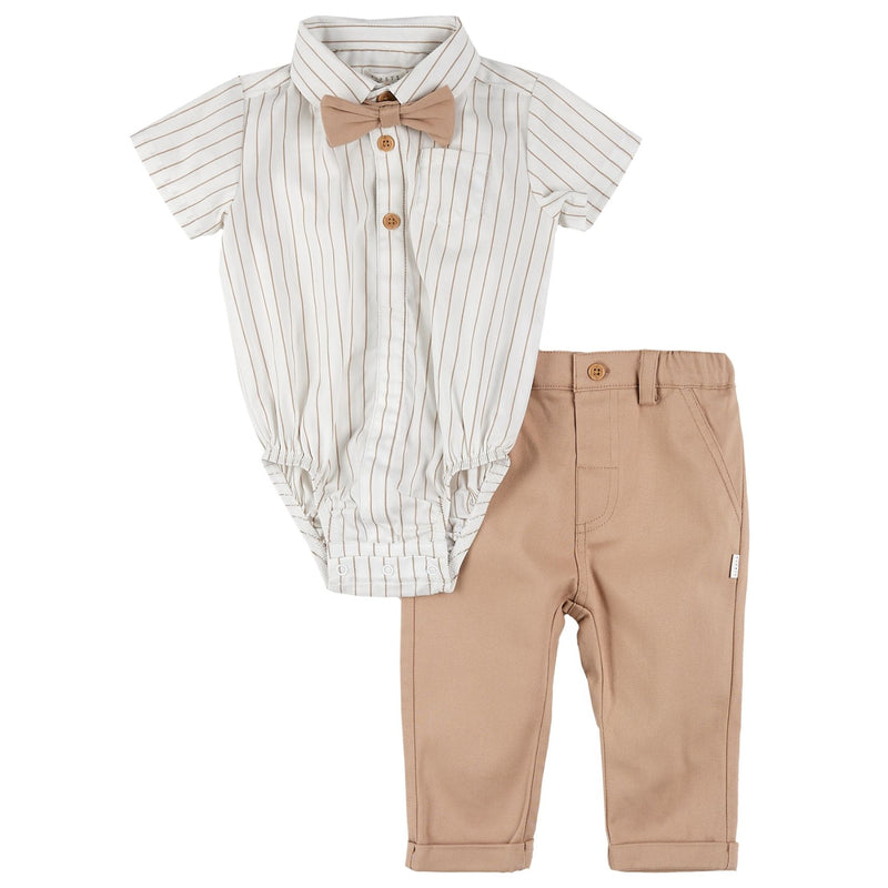 Striped Shirt + Pants 3pc Poplin Set