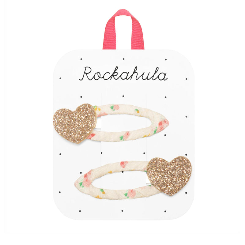 Tiny Blossom Glitter Heart Clips