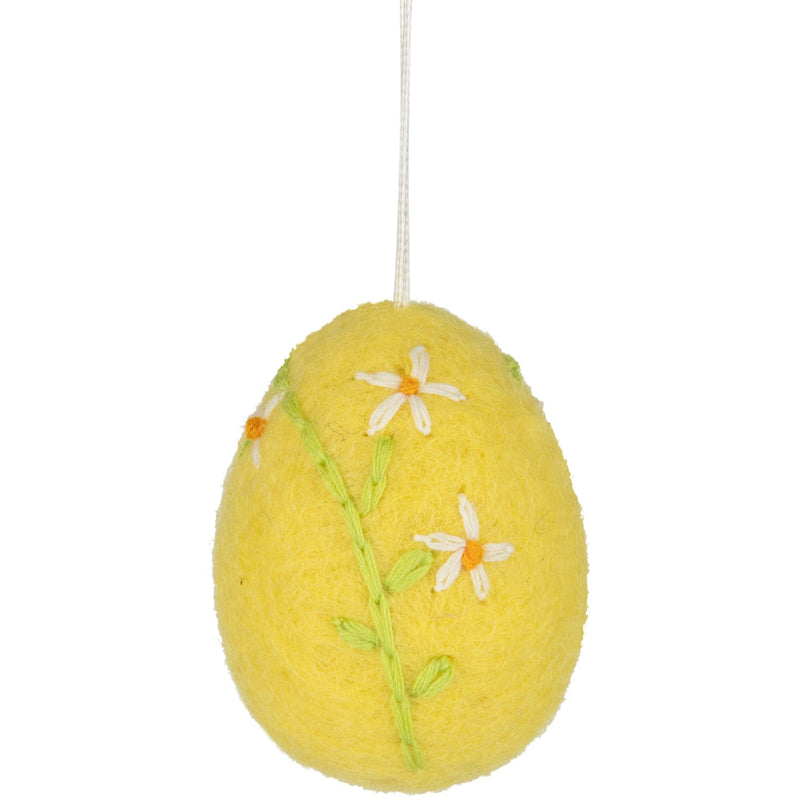 Felt Egg Ornament with Embroidered Flower Pattern