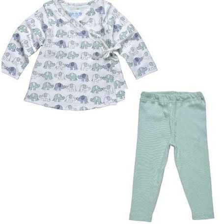 Organic Flannel Wrap Top with Leggings - Elephant Print