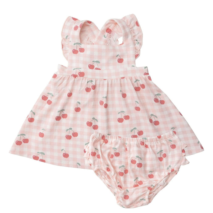 Bamboo Pinafore Top + Bloomer, Pink Cherry