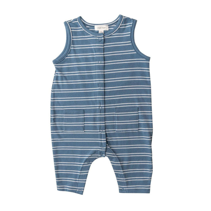 Organic Sleeveless Romper, Seashore Stripe