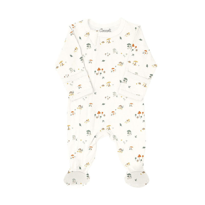 Baby Modal Zipper Footie, Mushroom on Cream