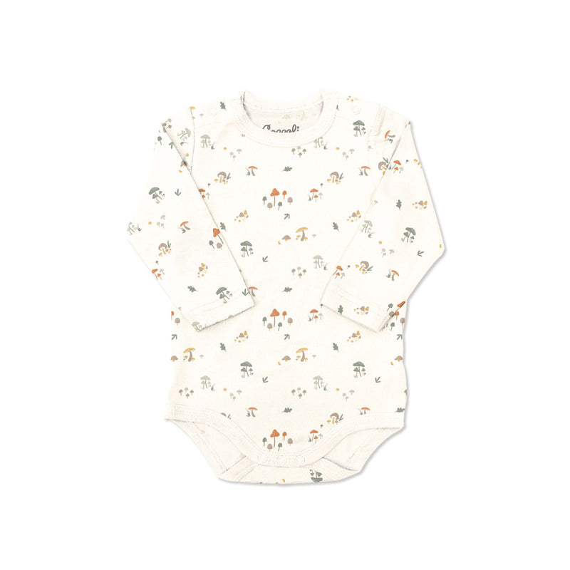 Coccoly Baby Modal LS Romper, Mushroom on Cream