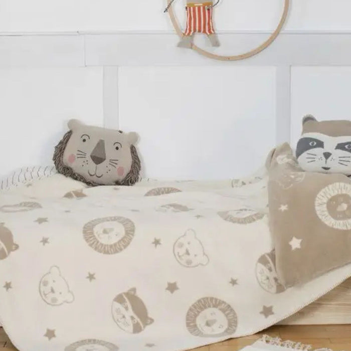 Mila Children Velour Blanket - Lion, Raccoon and Bear