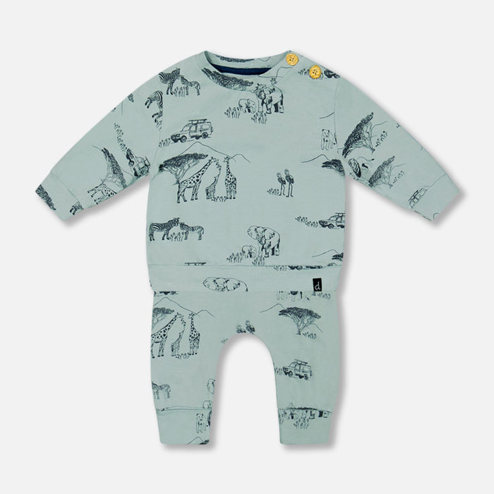 Organic Cotton Long Sleeve Top + Evolutive Pant Set, Small Jungle World