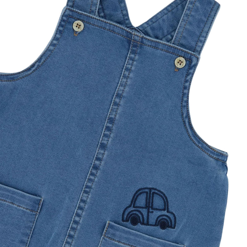 Organic Cotton Onesie with Blue Denim Overalls Set, Car