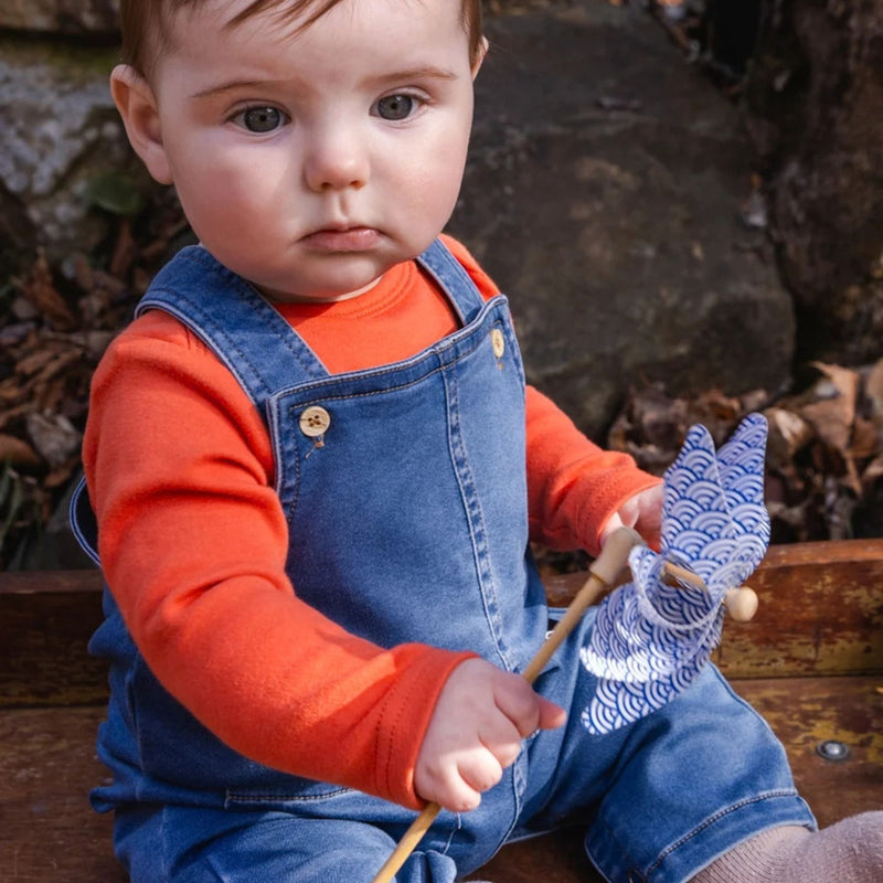 Organic Cotton Onesie with Blue Denim Overalls Set, Car