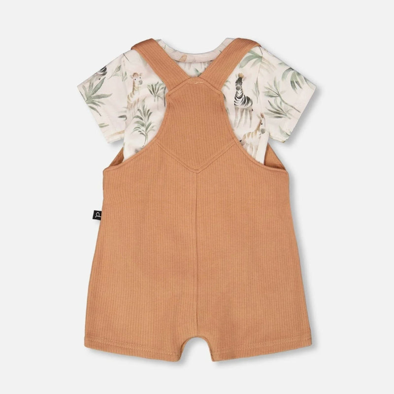 Organic Cotton Jersey Onesie and Rib Shortall Set, Zebra Jungle