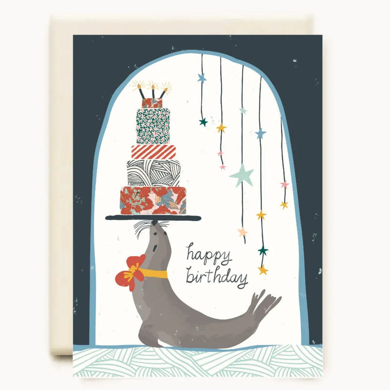 Happy Birthday | Seal Balancing Cake Birthday Card