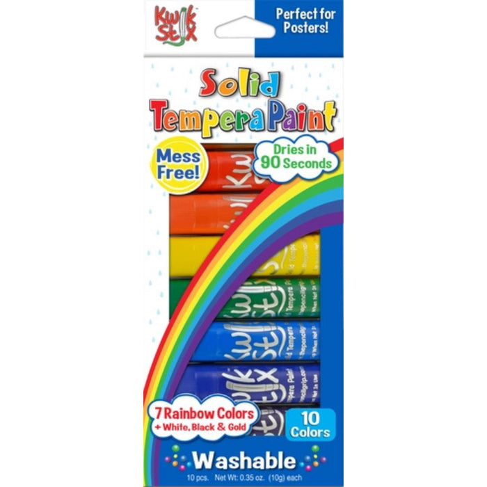 Solid Tempera Paint - 10 Colours, Rainbow Set