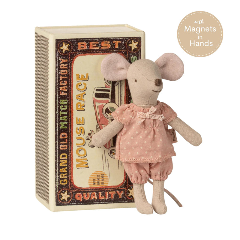 Big Sister Mouse in Matchbox, Pink Dots Pyjamas with Magnet Hands