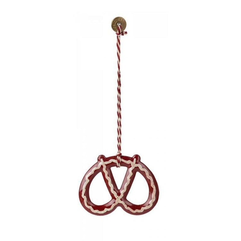 Metal Ornament, Red Pretzel Dot