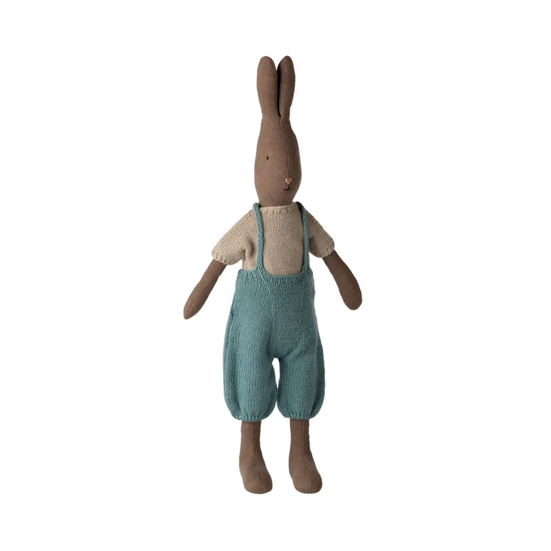 Rabbit Size 3, Brown - Knitted Shirt + Blue Overall