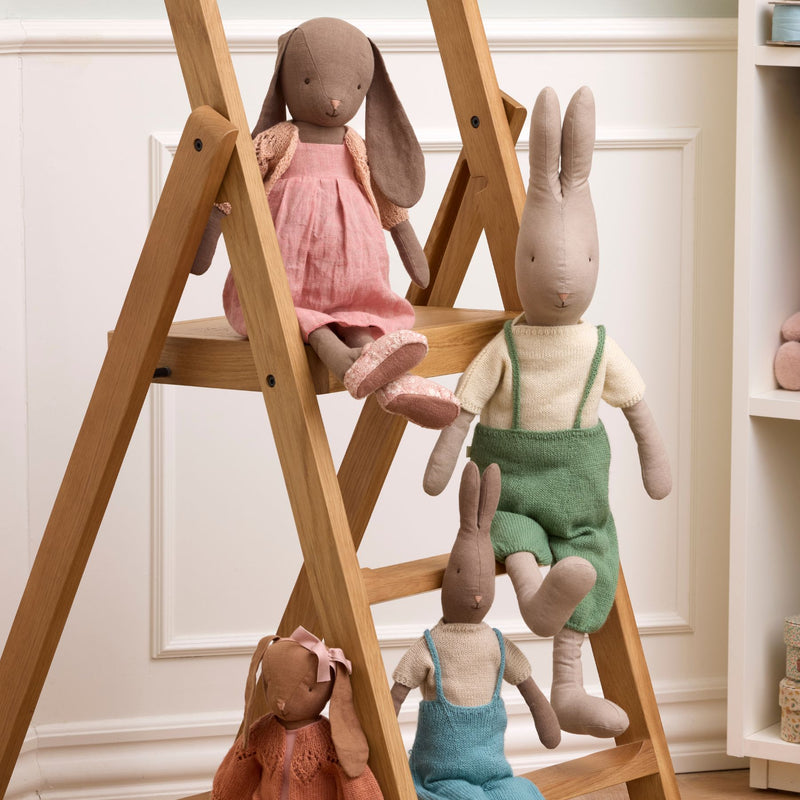 Rabbit Size 3, Brown - Knitted Shirt + Blue Overall