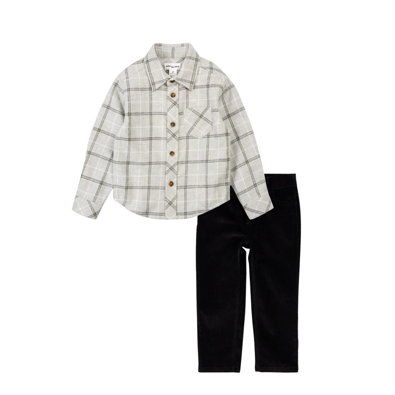 Plaid Flannel Shirt + Corduroy Pants Set