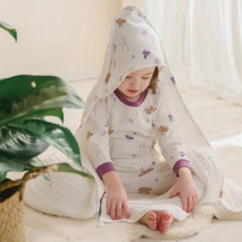 9-Layer Organic Cotton Muslin Hooded Baby Bath Towel