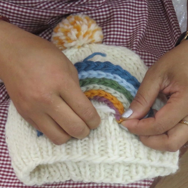 Wool Baby Beanie, Cream Rainbow