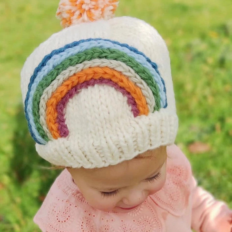 Wool Baby Beanie, Cream Rainbow