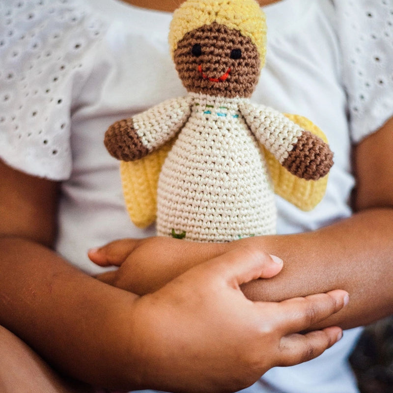 Organic Cotton Cream Yellow Angel Rattle