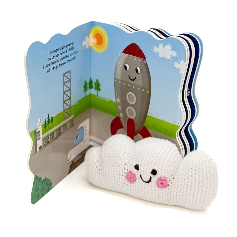 Soaring Spaceship Book and Matching Cotton Rattles Set