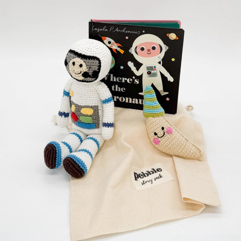 Where's the Astronaut? Book and Space Themed Organic Cotton Rattles Set