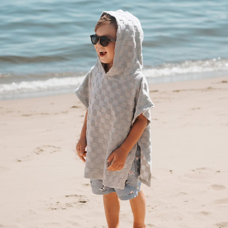 Faded Blue Checkerboard Beach Poncho