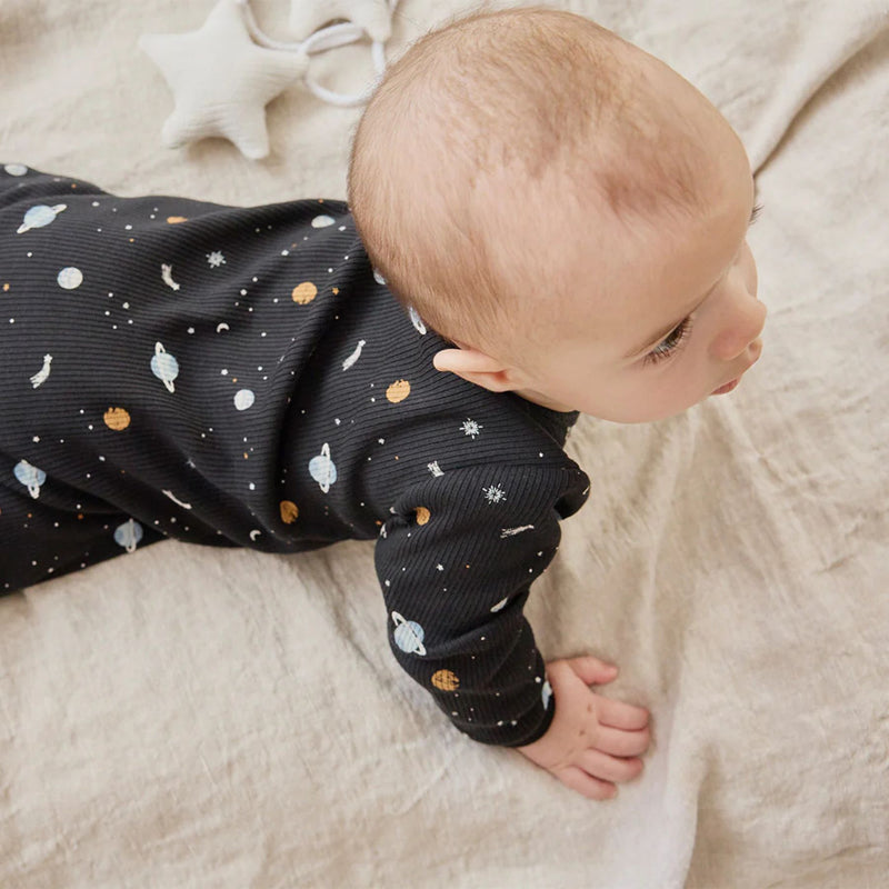 Galaxy Print on Black, Footed Sleeper