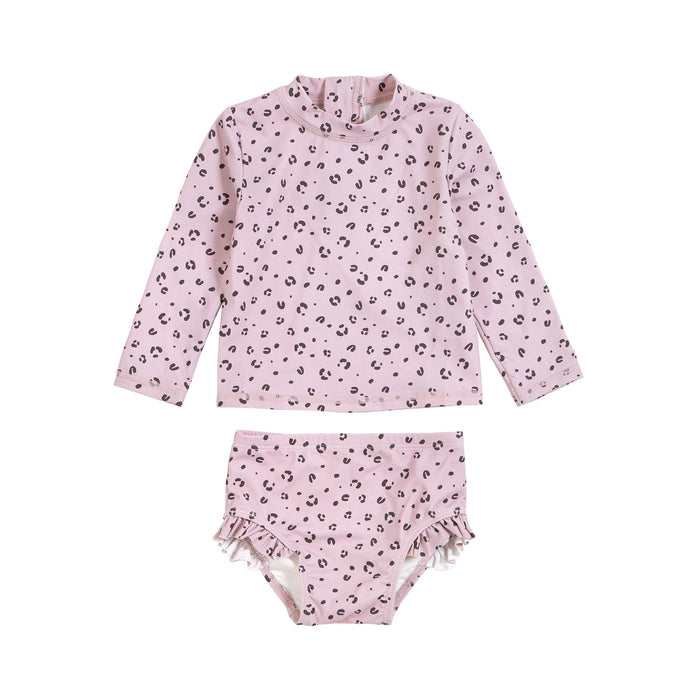 Long Sleeve Two-Piece Swim Set, Cheetah on Violet