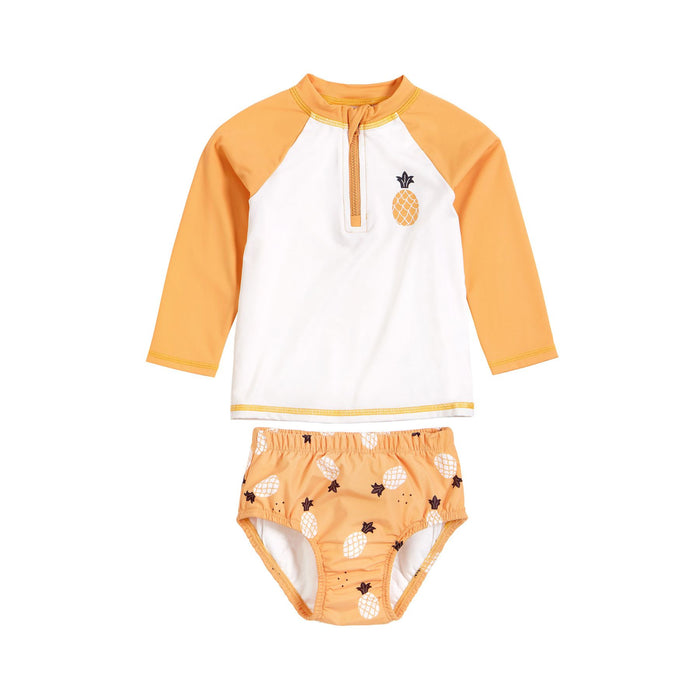 Raglan Rashguard + Swim Diaper Set, Pineapple