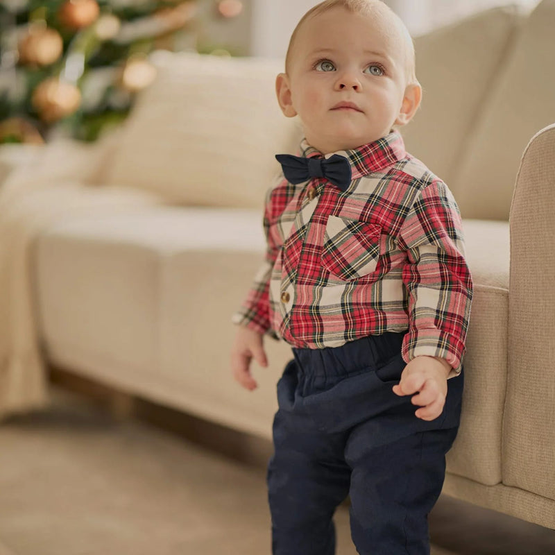 Red Plaid Shirt + Pants 3pc Set