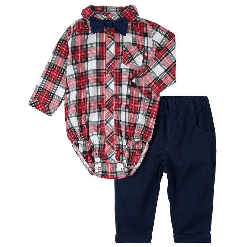Red Plaid Shirt + Pants 3pc Set