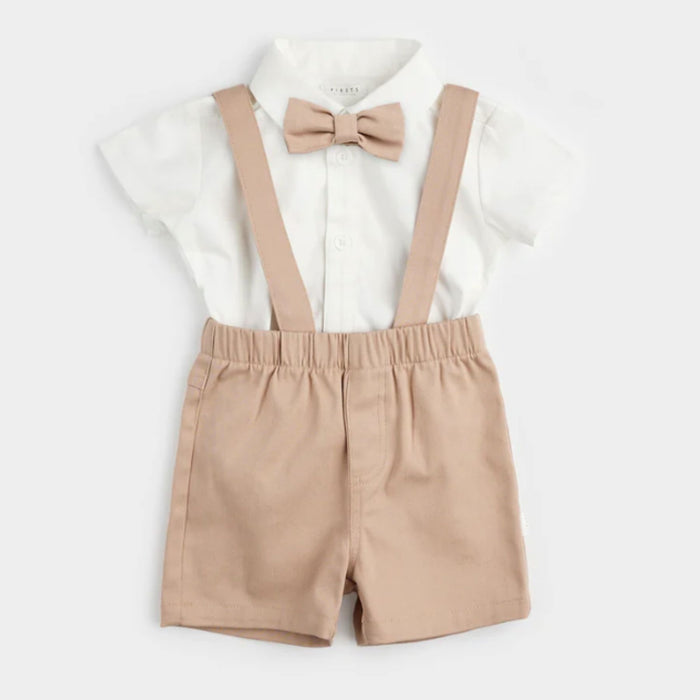 Poplin Shirt + Suspender Short Set with Bowtie