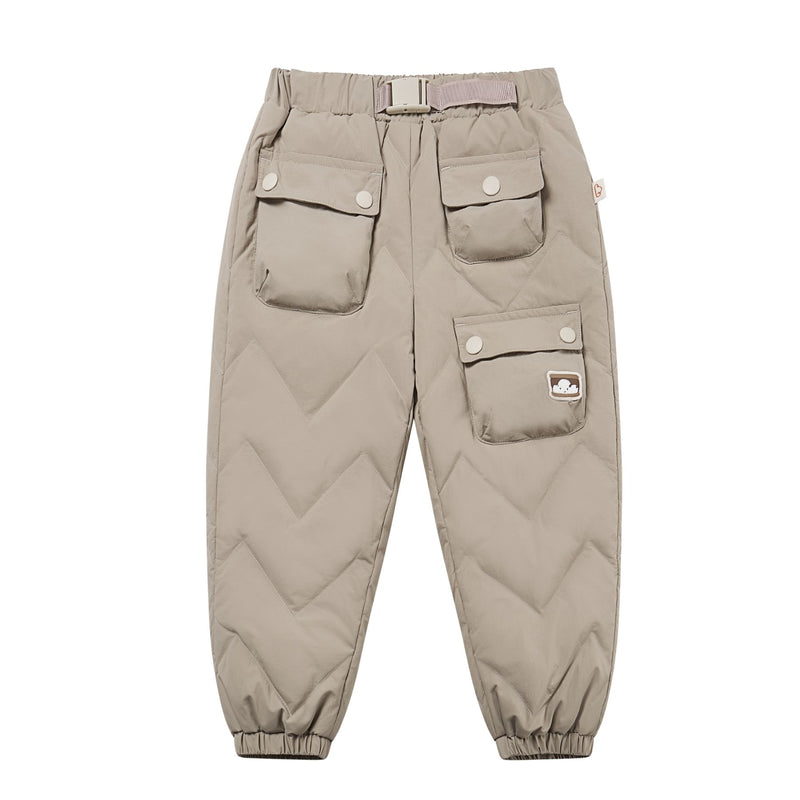 Recycled Nylon Taslon Kids Quilted Cargo Down Pants