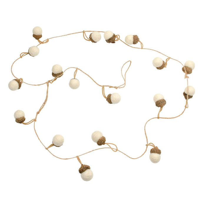 Garland of Acorn Shape Wool Balls, Off-white