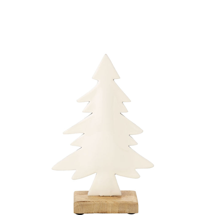 White Enamel Table Top Evergreen on Wood Base