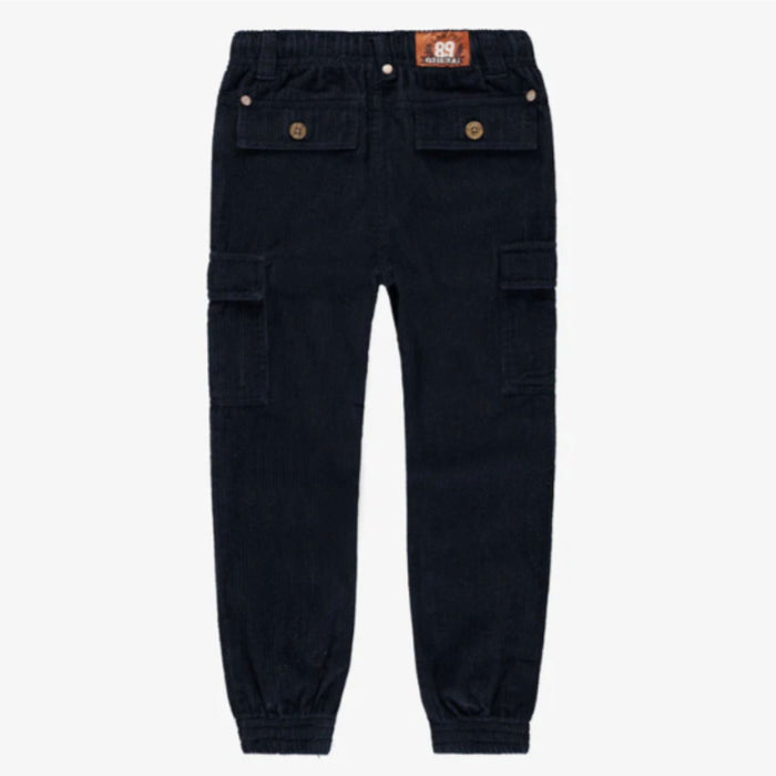 Navy Relaxed Fit Pants with Cargo Pockets in Corduroy