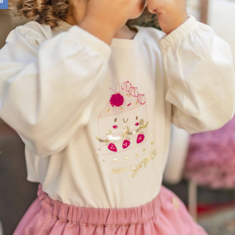 Cream T-shirt with Cake Illustration