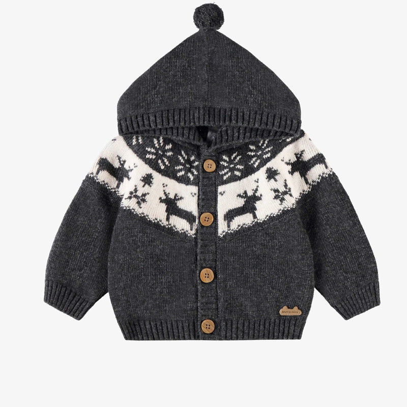 Gray Knit Cardigan Set, Jacquard Winter Deer