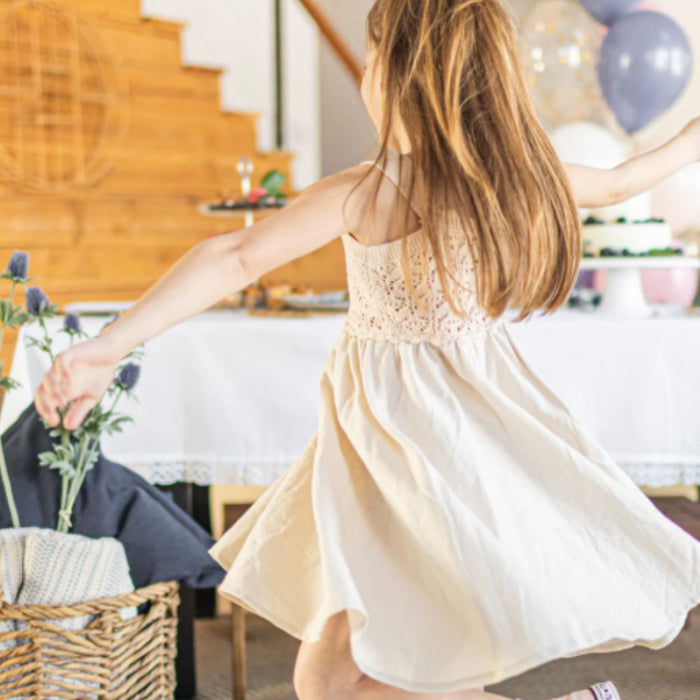 Cream Linen Dress with Crochet Details