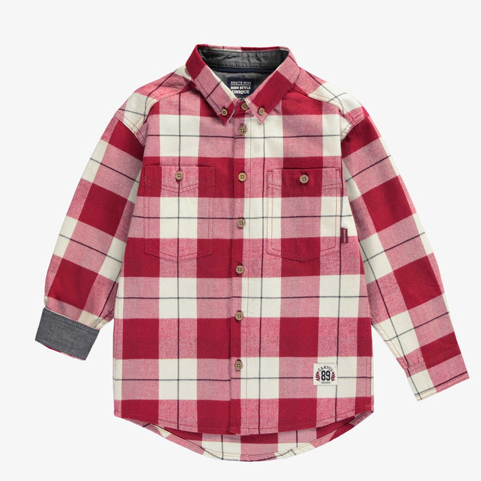 Red + Cream Cotton Plaid Shirt