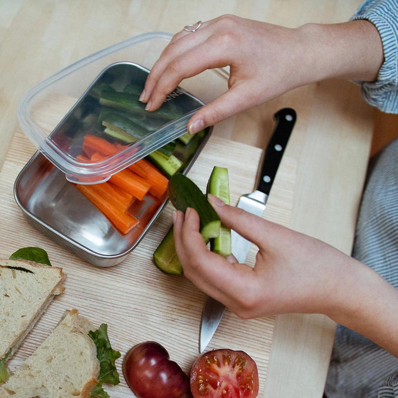 Rectangular Stainless Steel Food Container with Silicone Lid