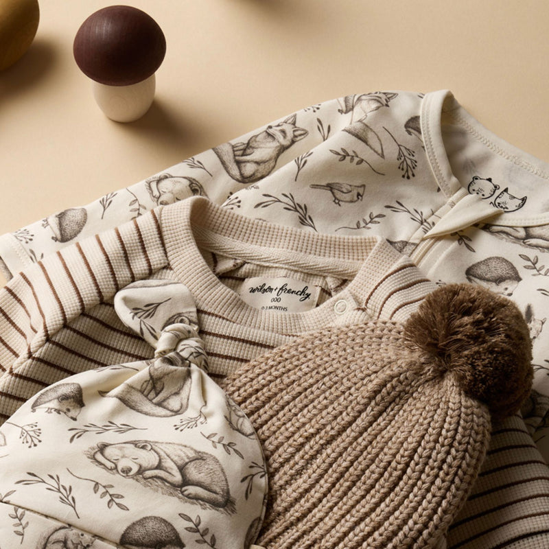 Nutmeg Stripe Organic Waffle Zipsuit